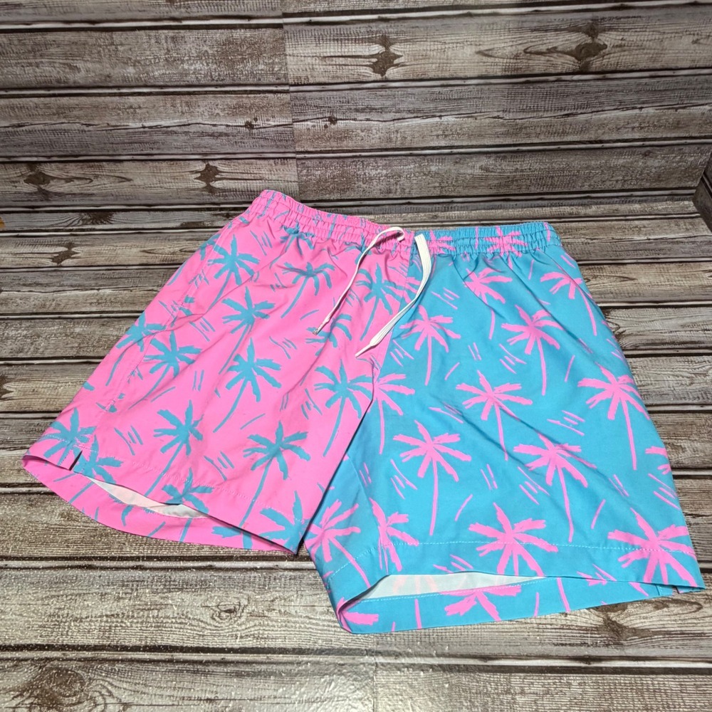Chubbies Swim Trunks Mens Large Pink Blue Palm Tree 5.5 Inseam Two Tone Shorts